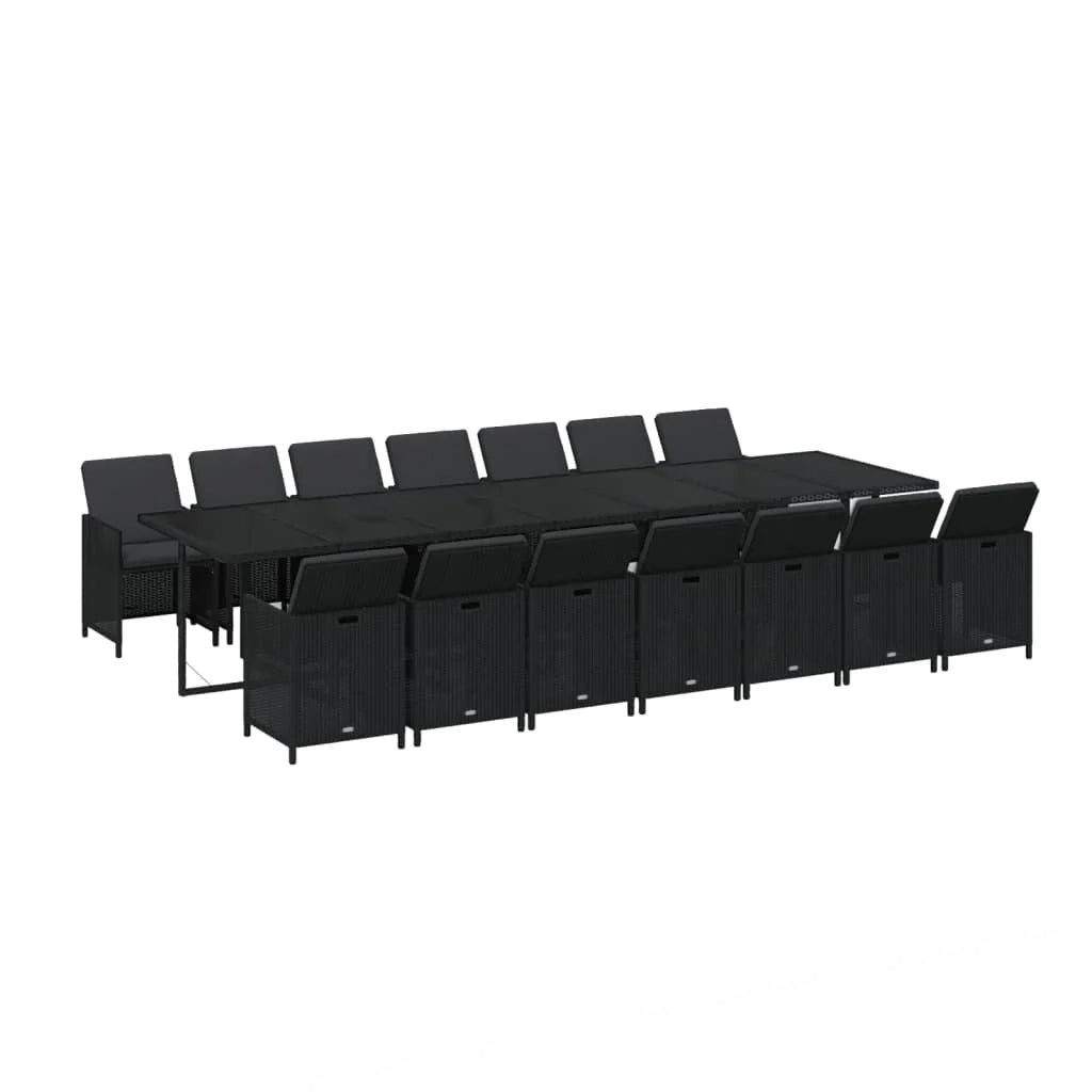 Set da pranzo da giardino mobili da esterno cuscini 15 pz poly rattan nero 02_0014423