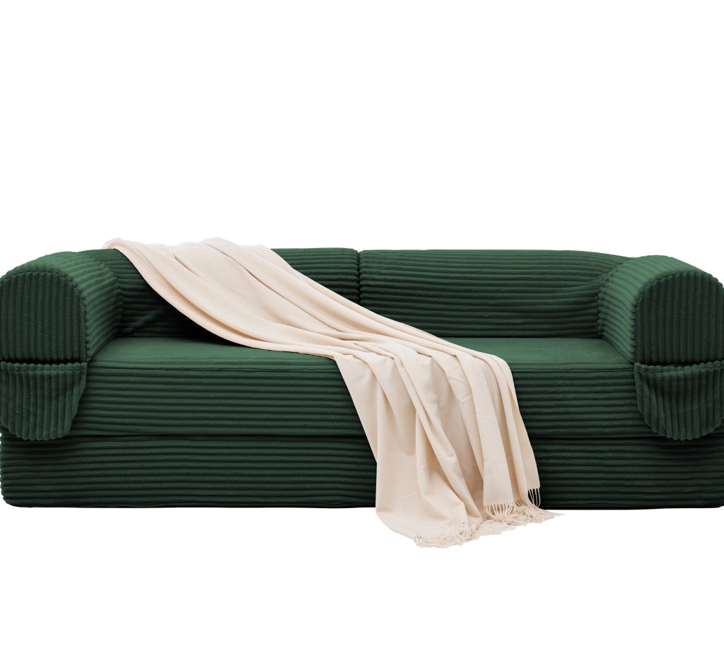DIVANO LETTO 2 posti trasformabile, corda a righe verde, design basso