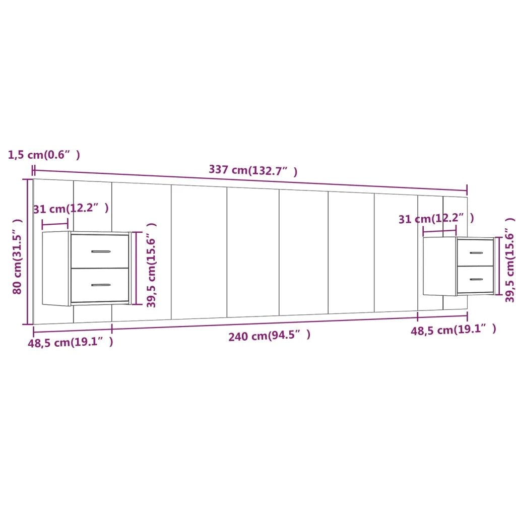 Testiera Letto con Comodini-Testiera con Contenitore in Legno Multistrato Rovere Fumo 963028