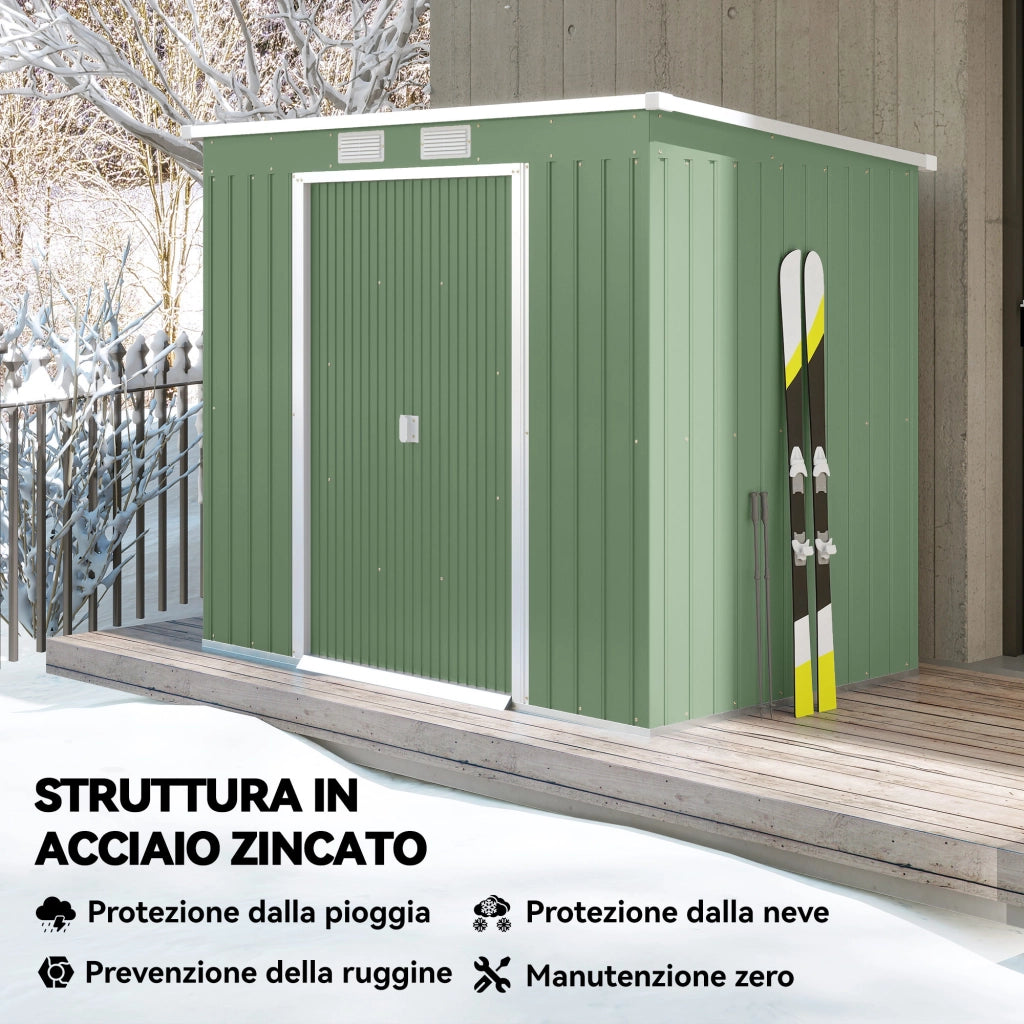 Capanno da Giardino in Acciaio Verde con Doppia Porta Scorrevole ¨C Zephmum ¨C 213x130x172 cm