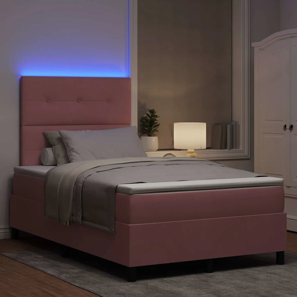 Letto a Sorgente LED con materasso Rosa 120 x 190 cm Velluto 3343303