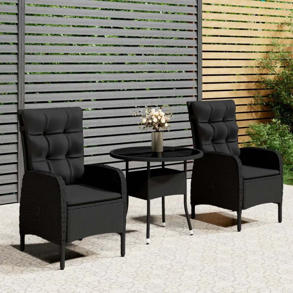 Set da Bistrot per Giardino 3 pz in Polyrattan Nero 3058548