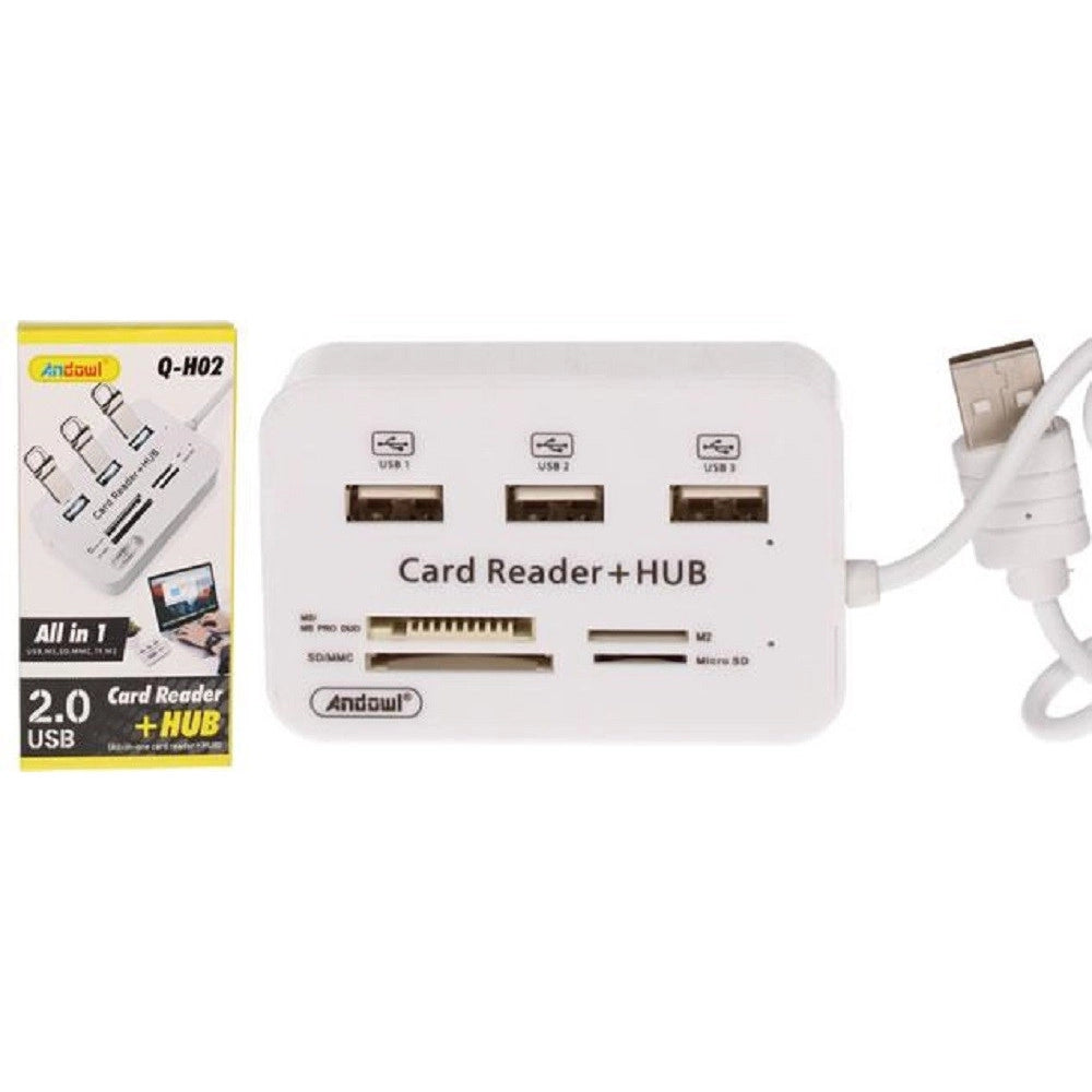 Trade Shop - Lettore Di Schede Carte + Hub Usb 2.0 3 Porte Usb Slot Ms Sd Mmc Tf M2 Q-h02 -