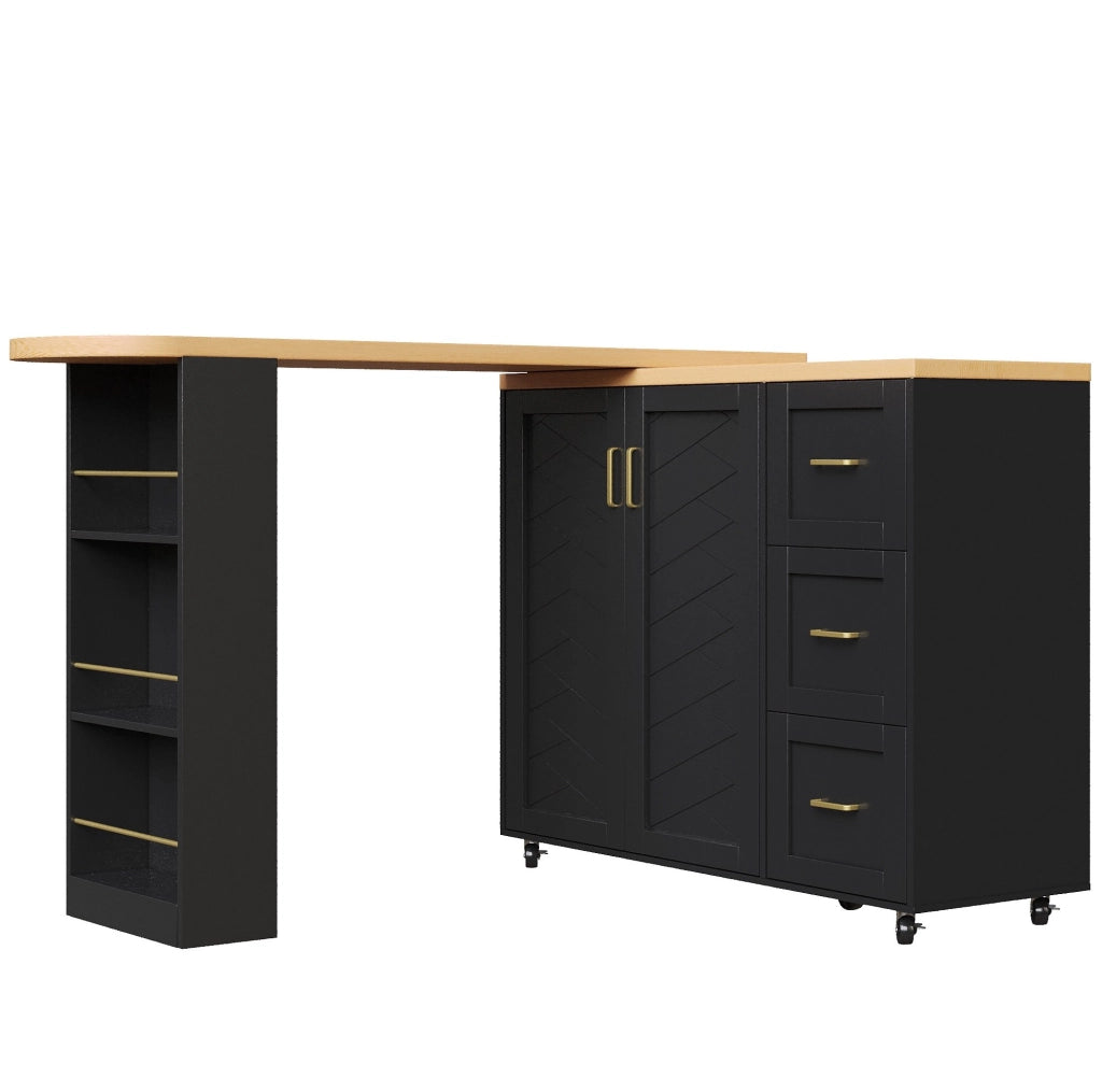 Carrello bar allungabile 135-228 cm con 2 ante e 3 cassetti nero HOMVRA