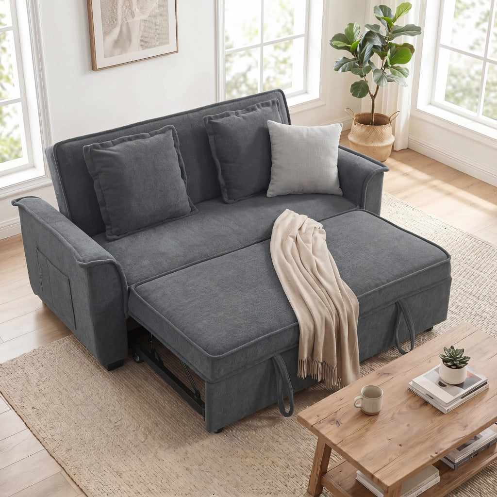 Divano letto futon 2 posti ¨C Xylo ¨C con schienale regolabile e 2 cuscini grigio scuro
