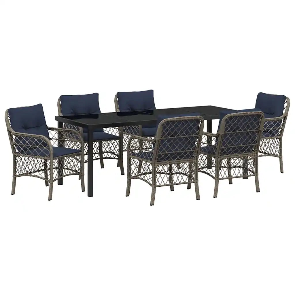 Set da Pranzo per Giardino 7 pcs Grigio e Nero Rattan 3380251