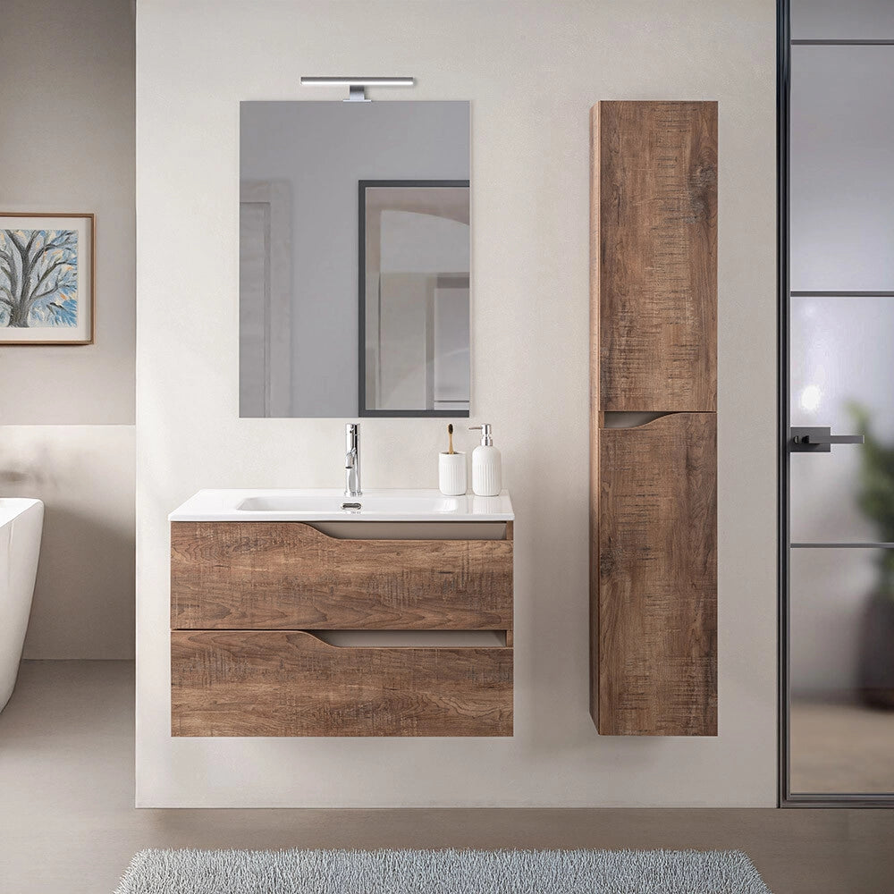 Mobile bagno sospesa 80cm tabacco e tortora con pensile e lavabo Sumya