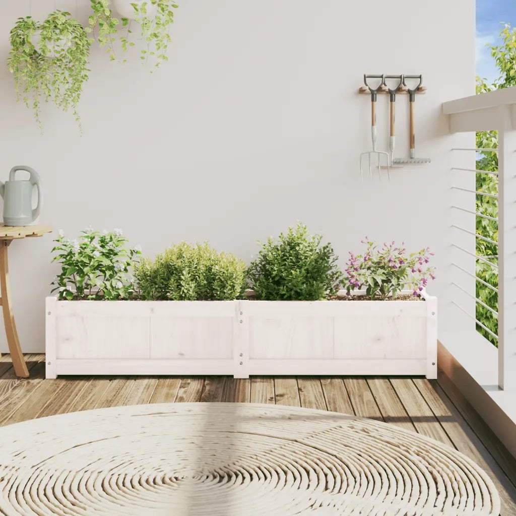 Fioriera da Giardino-Vaso da Esterno Bianca 150x31x31 cm Legno Massello di Pino