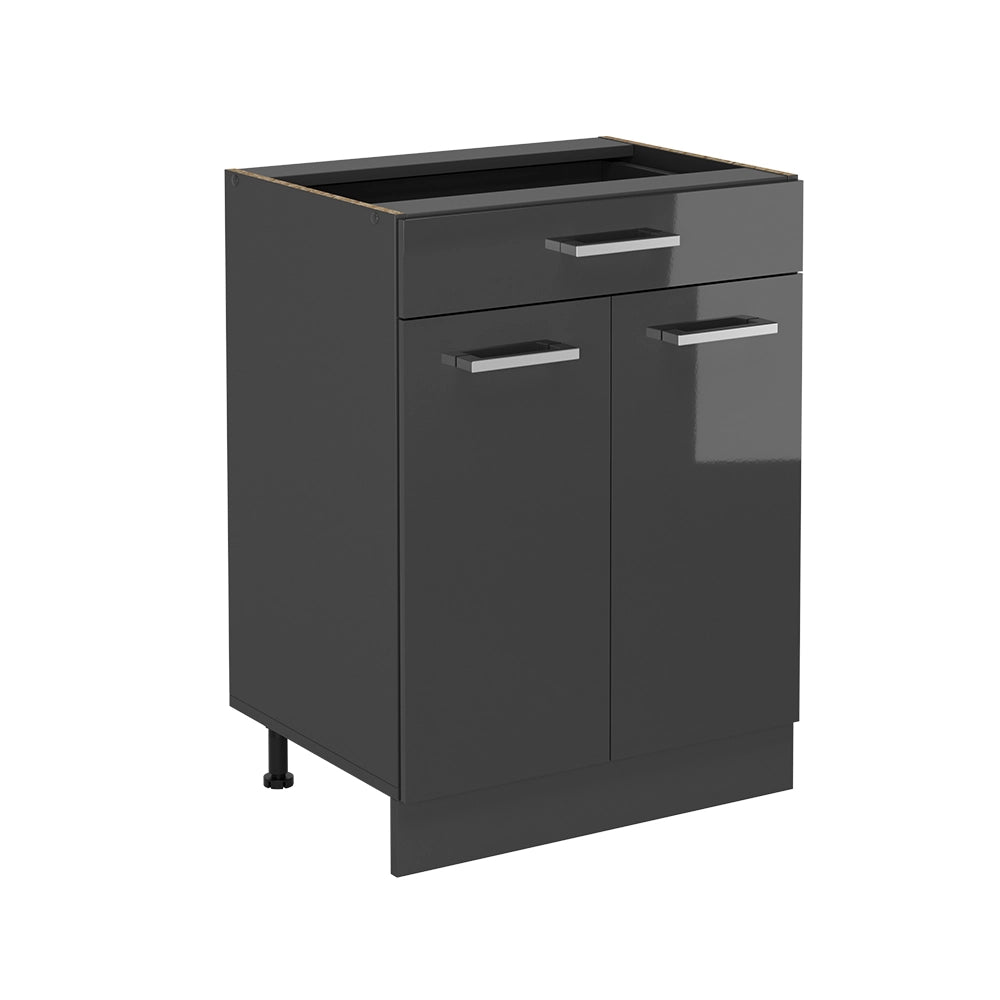 Mobiletto base per cucina R-Line Antracite lucido/Antracite 60 cm con cassetto, senza piano di lavoro Vicco