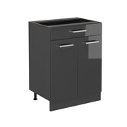 Mobiletto base per cucina R-Line Antracite lucido/Antracite 60 cm con cassetto, senza piano di lavoro Vicco