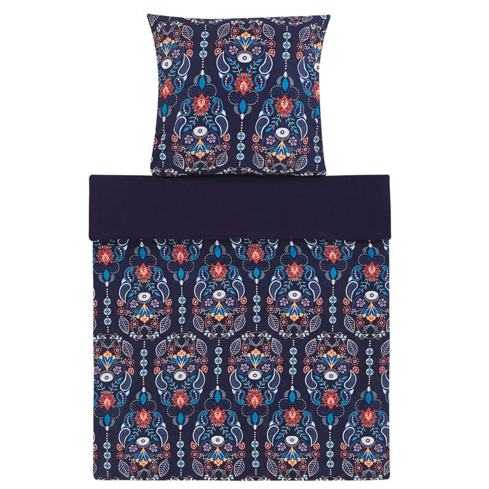 Set Copripiumino e Federa Cotone Blu Scuro 135 x 200 cm Motivo Floreale Biancheria da Letto Set Copripiumino Moderno