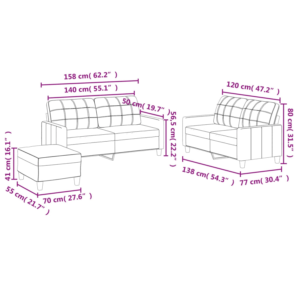 Set di Divani 3 pz con Cuscini cappuccino in Similpelle 3201367