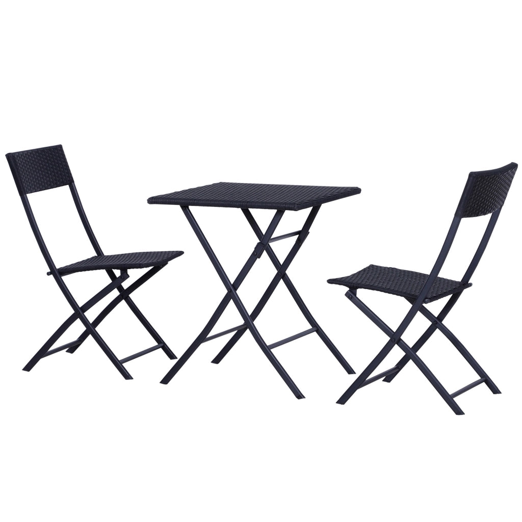 EasyComfort Set da Giardino Pieghevole da 3 Pezzi in Rattan PE e Metallo, Set 2 Sedie e Tavolino da Caffè, Protezione dai Raggi UV, Set di Mobili da Balcone, per Patio e Cortile, Nero