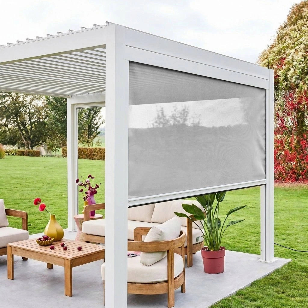 tenda laterale avvolgibile alluminio e textilene per pergola, 3m,