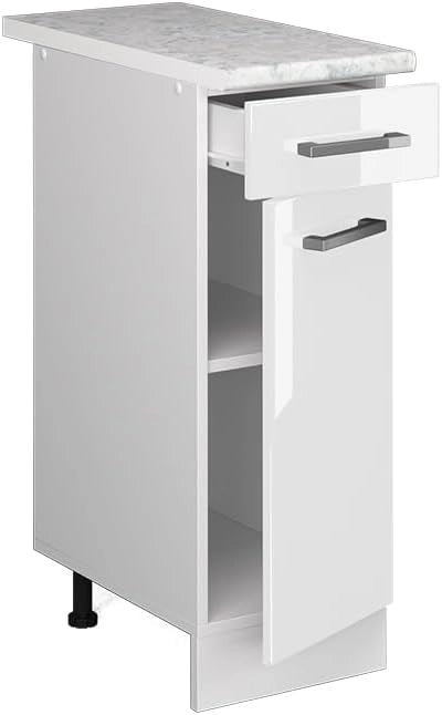 Mobiletto base per cucina R-Line, Bianco lucido, 30 cm, PL Marmo, per la libera combinazione all'interno di sistemi cucina modulari