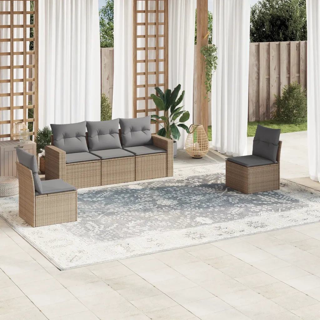 Set Divano da Giardino 5 pz con Cuscini Beige in Polyrattan 3251126