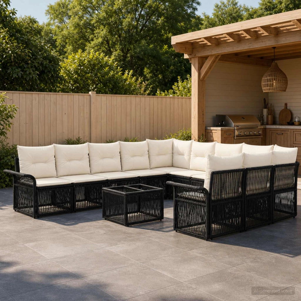 Set Divano da Giardino 12 pz Nero polyrattan 3434971