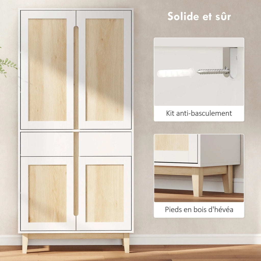 Credenza Cucina con 4 Porte e 2 Cassetti ¨C Zephmum ¨C Bianco Rovere 80x35x170cm