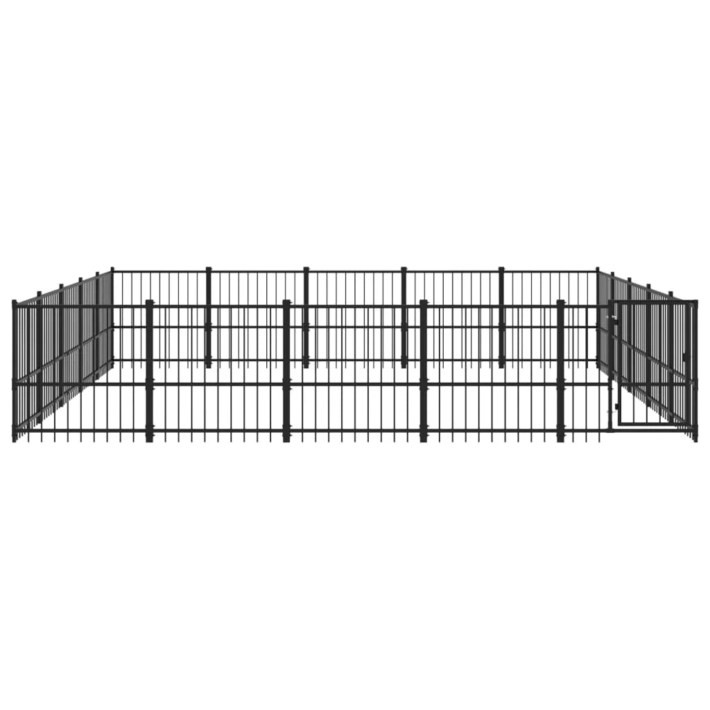 Gabbia per cuccia recinto per animali da esterno per cani in acciaio 23,52 m² nero 02_0041820