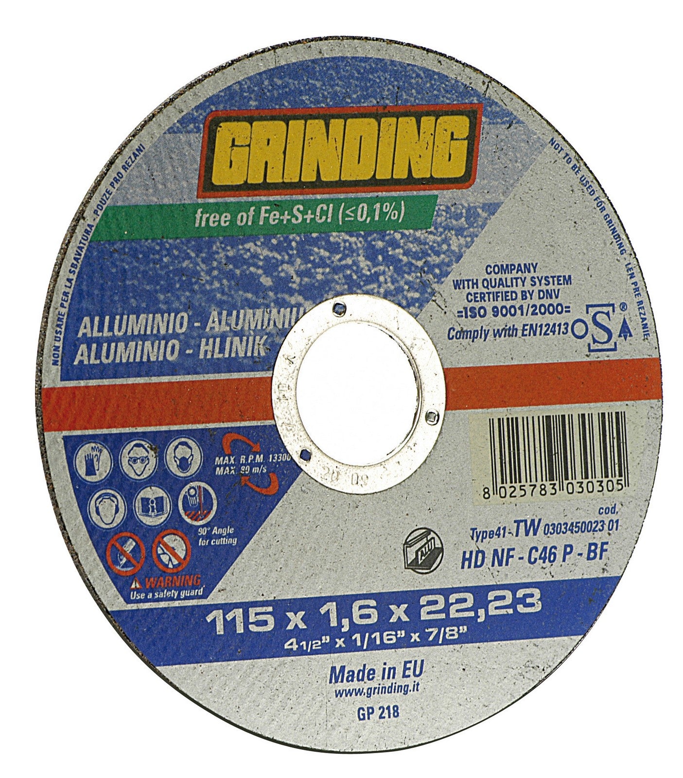 grinding minidisco per alluminio diametro 115x1,6 cod:ferx.4789