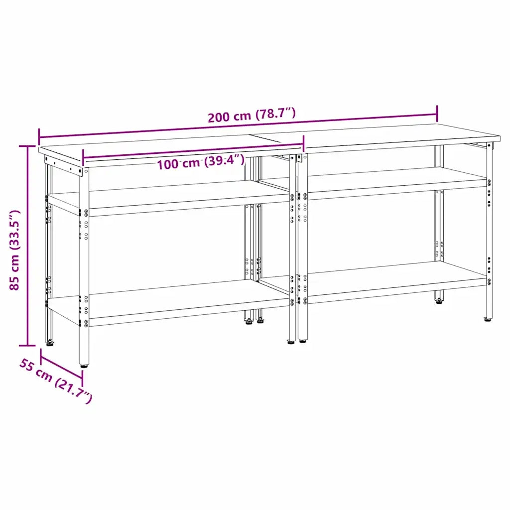 Set banco da lavoro 2 pcs Beige e grigio 200 x 55 x 85 cm 3321390