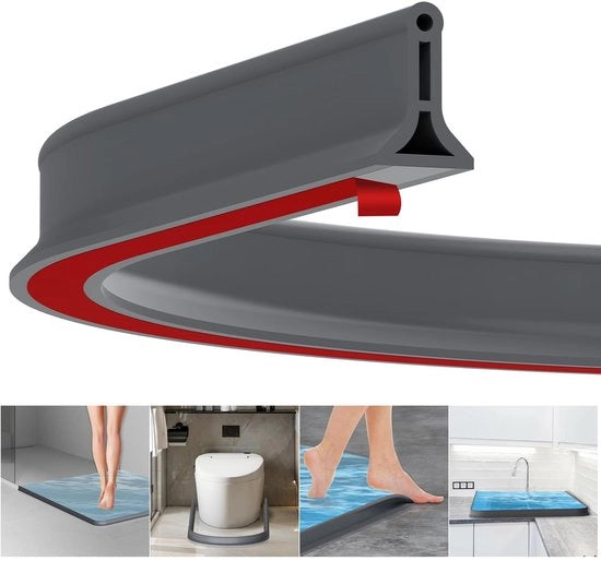 Stopper d'acqua per doccia autofissante - 200 x 4 cm - Gomma - Soglia flessibile - Impermeabilizzazione - Protezione di bordo - Striscia idrorepellente