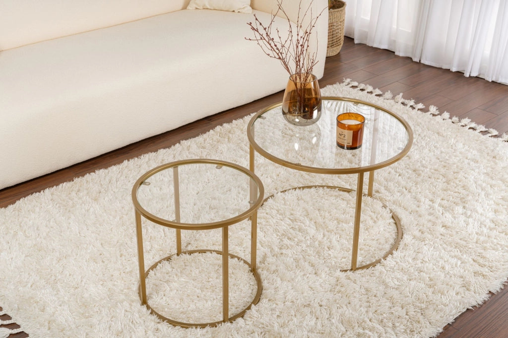Set di 2 tavolini in metallo "Aurum" - 60 x 60 x 43 cm - Oro trasparente