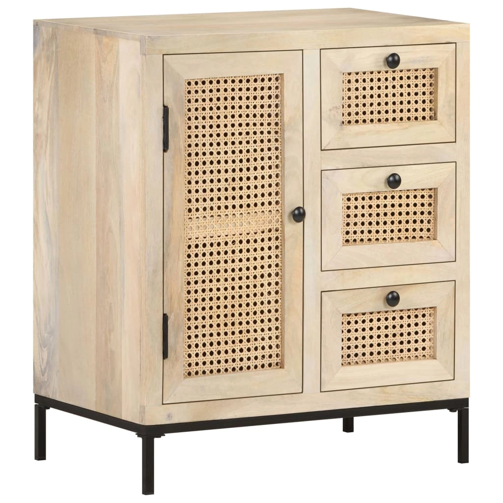 Credenza buffet cassettiera mobile contenitore organizer cucina soggiorno soggiorno 60 x 35 x 70 cm legno massello di mango e canna marrone naturale 02_0029624