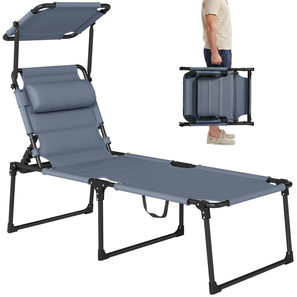 Chaise Longue Pieghevole con Parasole ¨C zephmum ¨C Grigio 70x200x45 cm