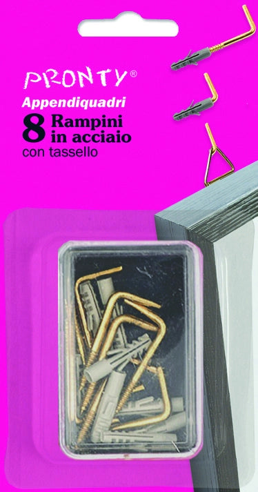 GANCETTO PER QUADRI AQ 8 ganci + 8 tasselli 12.00 confezioni