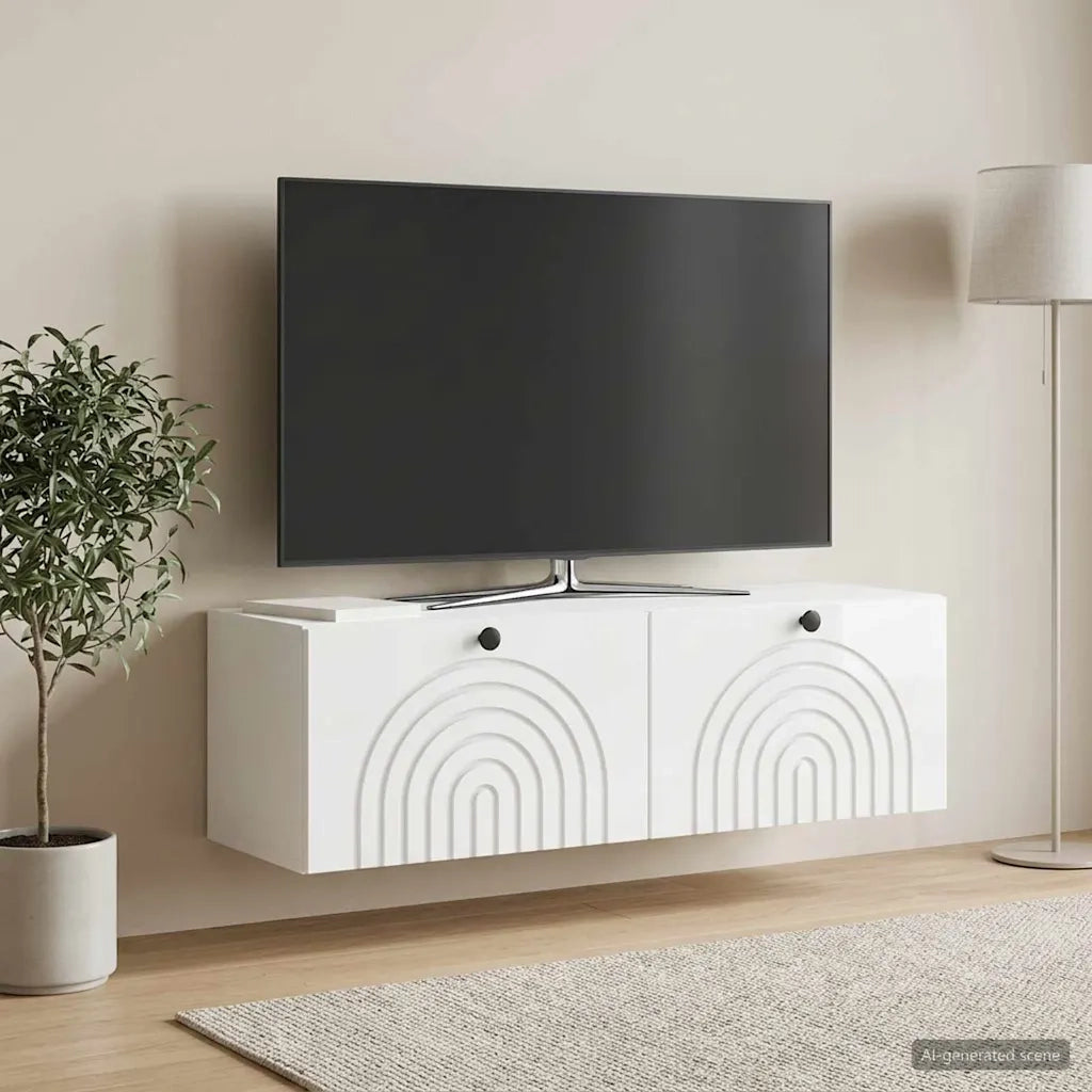 Mobile Porta TV da Muro Bianco Lucido 98 x 31 x 30 cm 898219