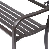 Panchina da giardino Impermeabile Acciaio e Ghisa per Esterni, Schienale con Decorazioni Motivo Naturale, 127x60cm, Marrone