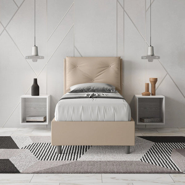 Letto singolo senza rete imbottito 80x210 similpelle tortora Appia