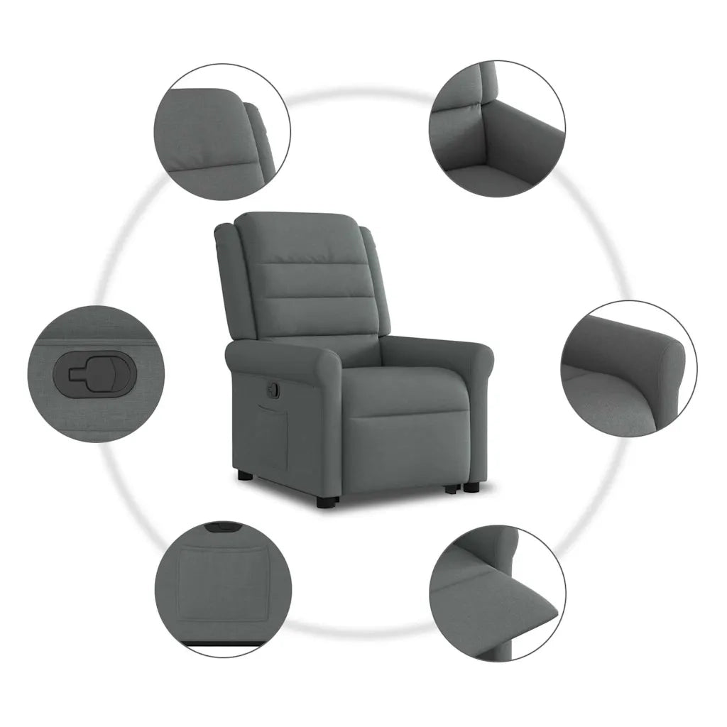 vidaXL Poltrona Alzapersona Reclinabile Grigio Scuro in Tessuto