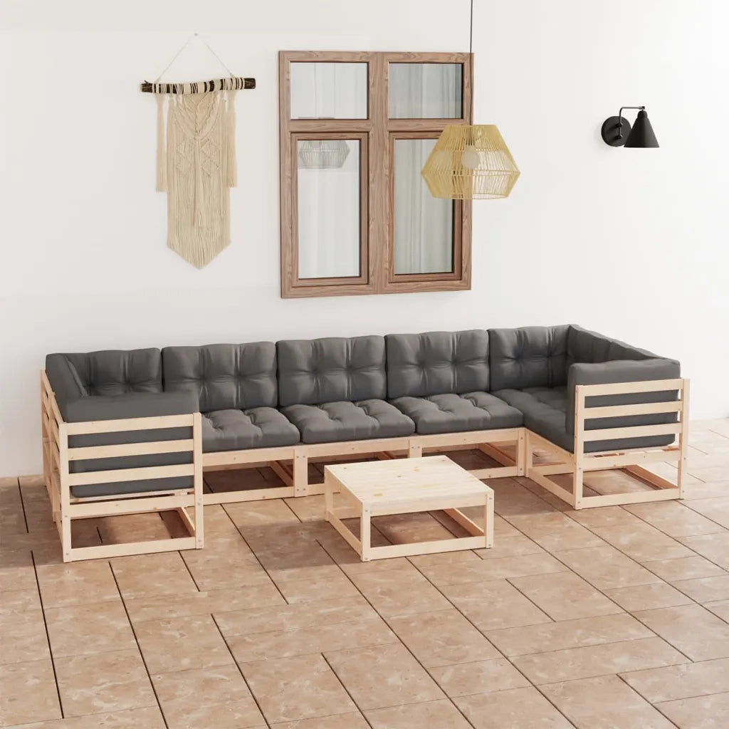 Set Salotto Giardino 8 pz Cuscini Antracite Legno Massello Pino 3077309