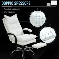 Poltrona da Ufficio in Finta Pelle Bianca, Altezza Regolabile con Schienale Reclinabile 155° e Poggiapiedi