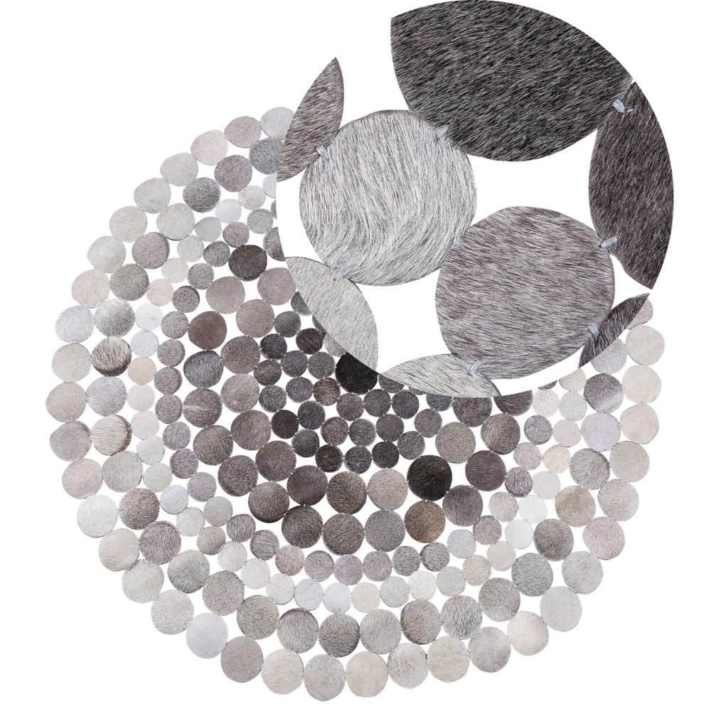 Tappeto Rotondo Pelle Grigio ø 140 cm Artigianale Contemporaneo