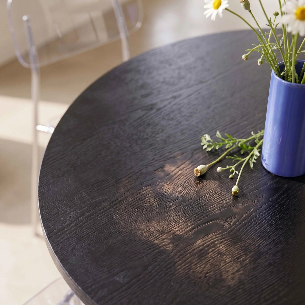 Oviala - Tavolo da pranzo rotondo moderno 120 cm effetto legno nero