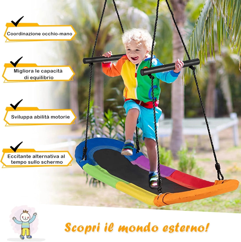Altalena da Giardino Per Bambini, Altalena Ovale da Albero, con Maniglie, per Esterno, Portata Max. 150 kg (Multicolore)