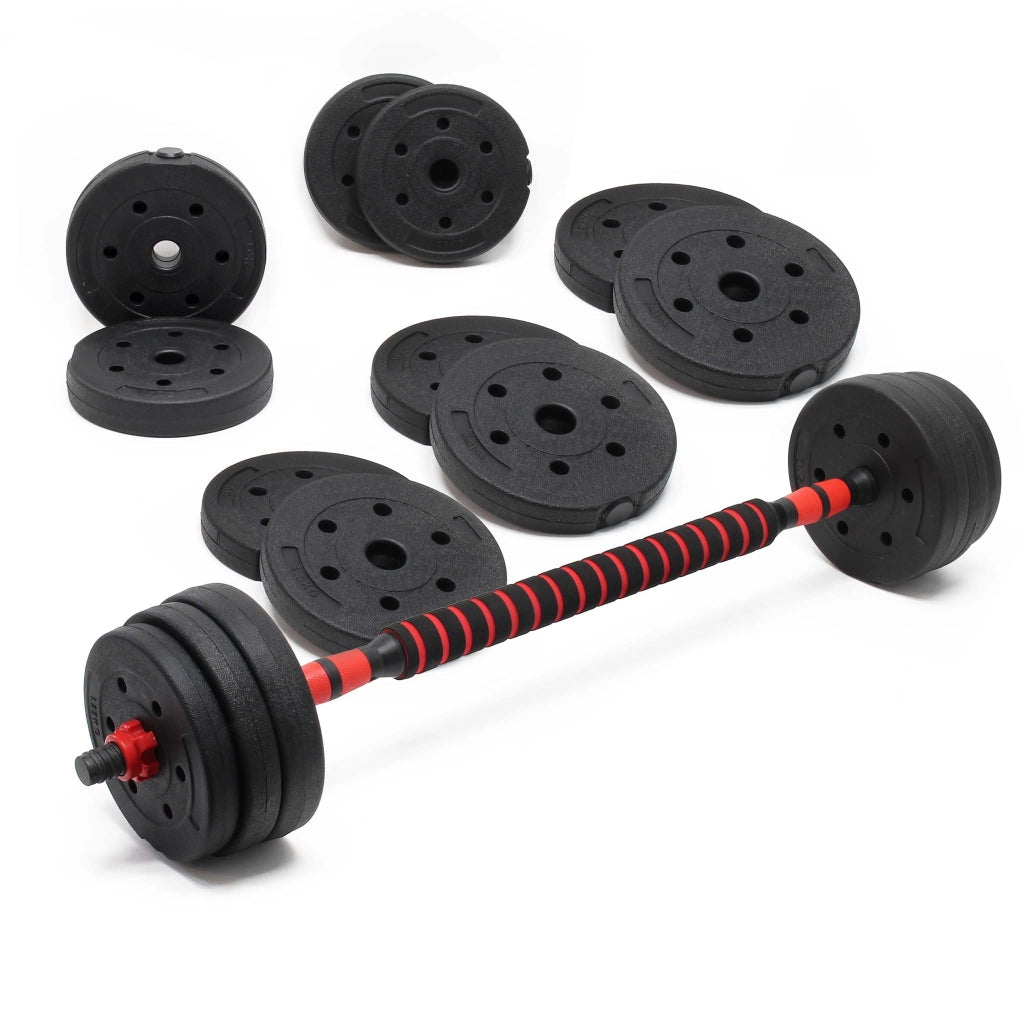 LUXTRI Set manubrio corto e bilanciere 2in1 30kg con 16 dischi per fitness allenamento forza