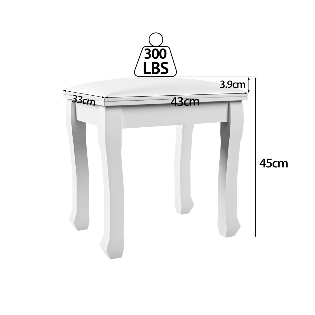 Pouf da camera Sgabello trucco con gambe in legno massiccio e piedini antiscivolo, Bianco
