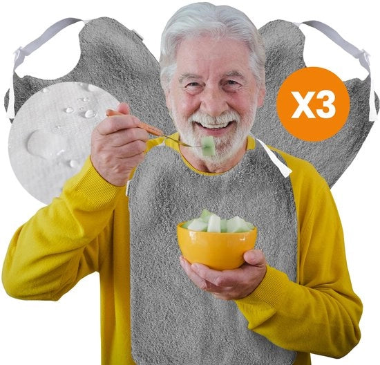 Pannelli per adulti - 3-pack di pannelli di tessuto da bagno per anziani, impermeabili e elastici - Pannello per adulti con collo regolabile - Pannelli per adulti lavabili