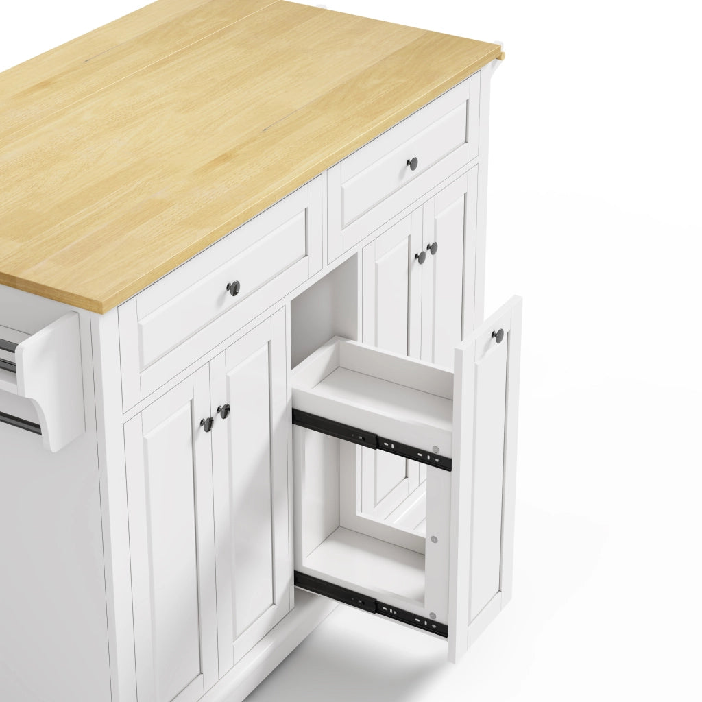 Isola da cucina con piano ribaltabile, carrello cucina in MDF, 2 cassetti grandi, ruote frenanti, 121x49(69)x89 cm