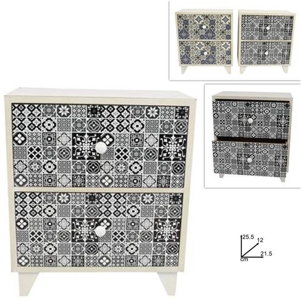 Trade Shop - Porta Oggetti Cassettiera Quadrata Con 2 Cassetti Legno Country Chic Arredamento -