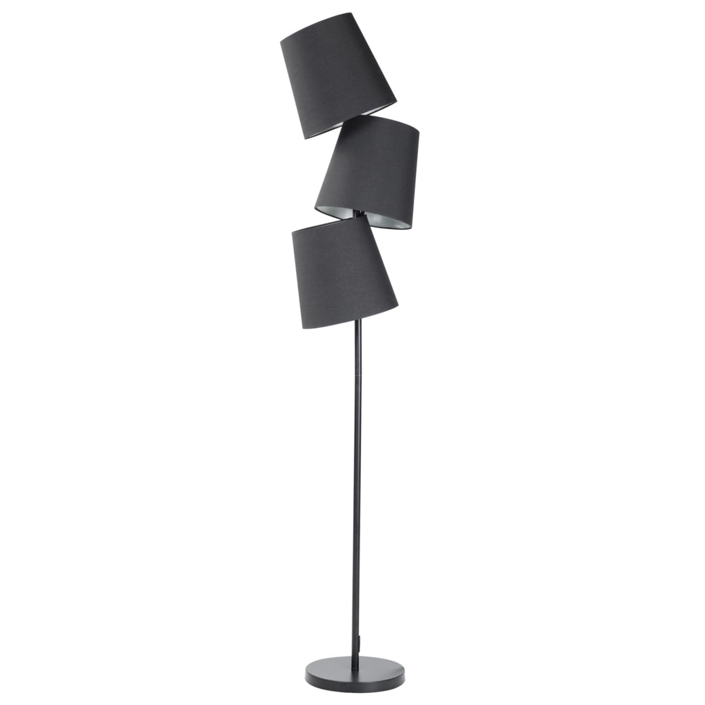 Lampada da Terra Nero Metallo 164 cm Triplo Poliestere Paralume Classico Design Moderno