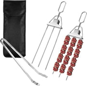 Spiedini in Acciaio Inossidabile a 3 Poli con Tasca Oxford e Clip - Spiedini da Griglia per BBQ - Spiedini per Kebab di Carne e Verdure