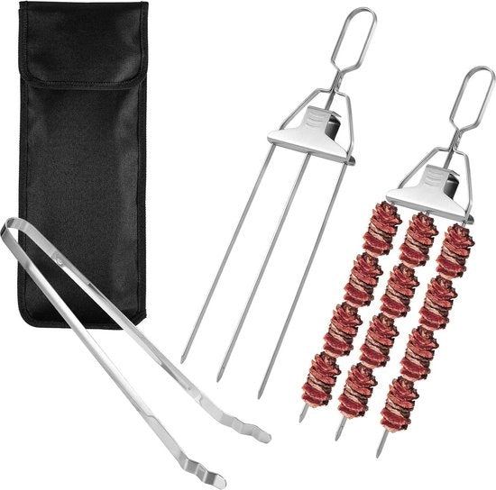 Spiedini in Acciaio Inossidabile a 3 Poli con Tasca Oxford e Clip - Spiedini da Griglia per BBQ - Spiedini per Kebab di Carne e Verdure
