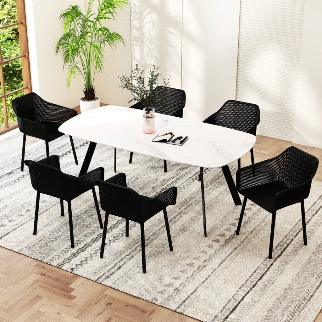 Set 2 sedie da pranzo moderne in plastica con gambe resistenti, Sedie da pranzo da cucina con schienale traspirante in rete-Sedie da pranzo