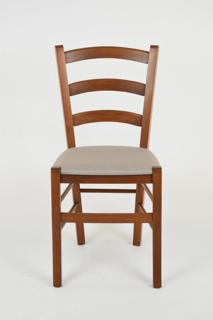 Set 6 Sedie Venice Tommychairs, struttura in faggio verniciata color noce chiaro e seduta rivestita in tessuto camoscio