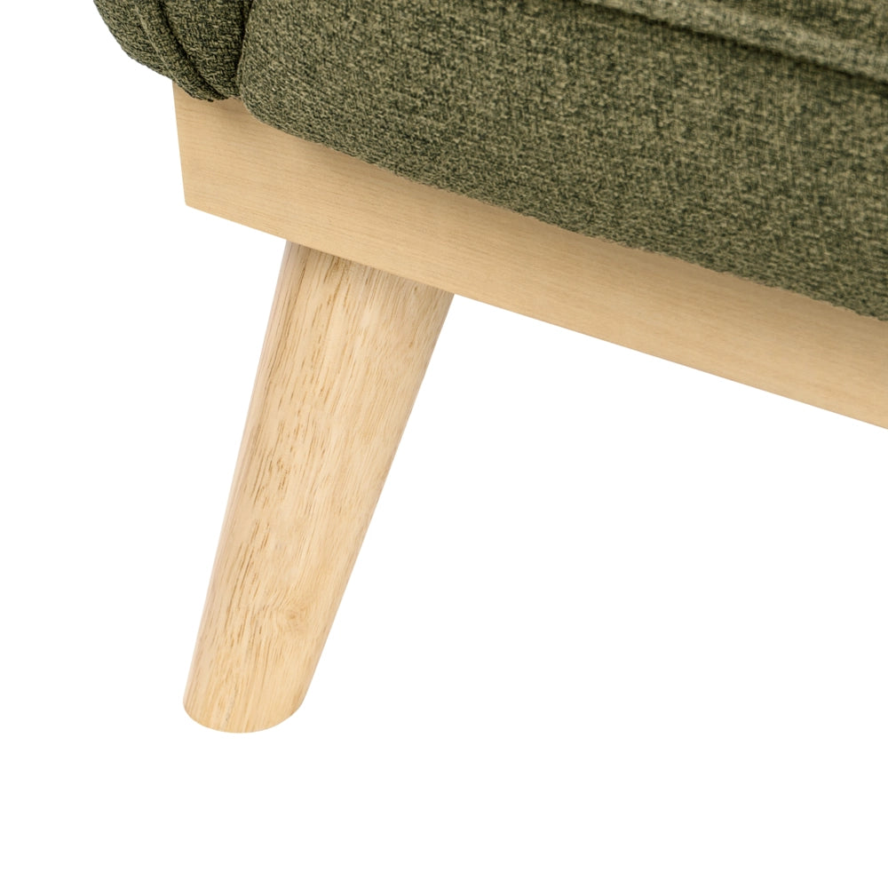 Divano a 2 posti in tessuto verde oliva con gambe affusolate in legno, divanetto per due persone